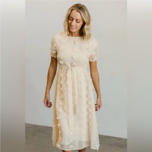 Baltic Born Cream Midi Dress with 3D Floral Appliqué